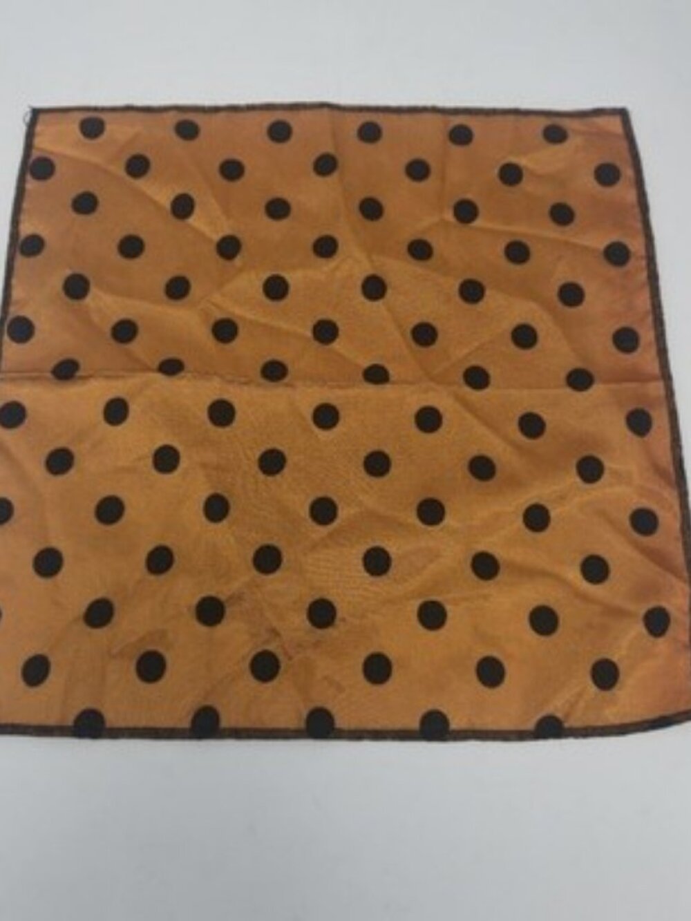 Vintage Pocket Square Handkerchief Orange w/ Black Polka Dots 12x12
